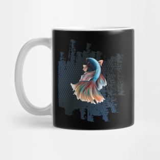 Beta Fish Blue with Rainbow Tail on Blue Mug